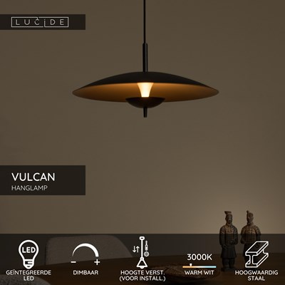 Lucide VULCAN - Hanglamp - Ø 47 cm - LED Dimb. - 1x9W 3000K - Zwart